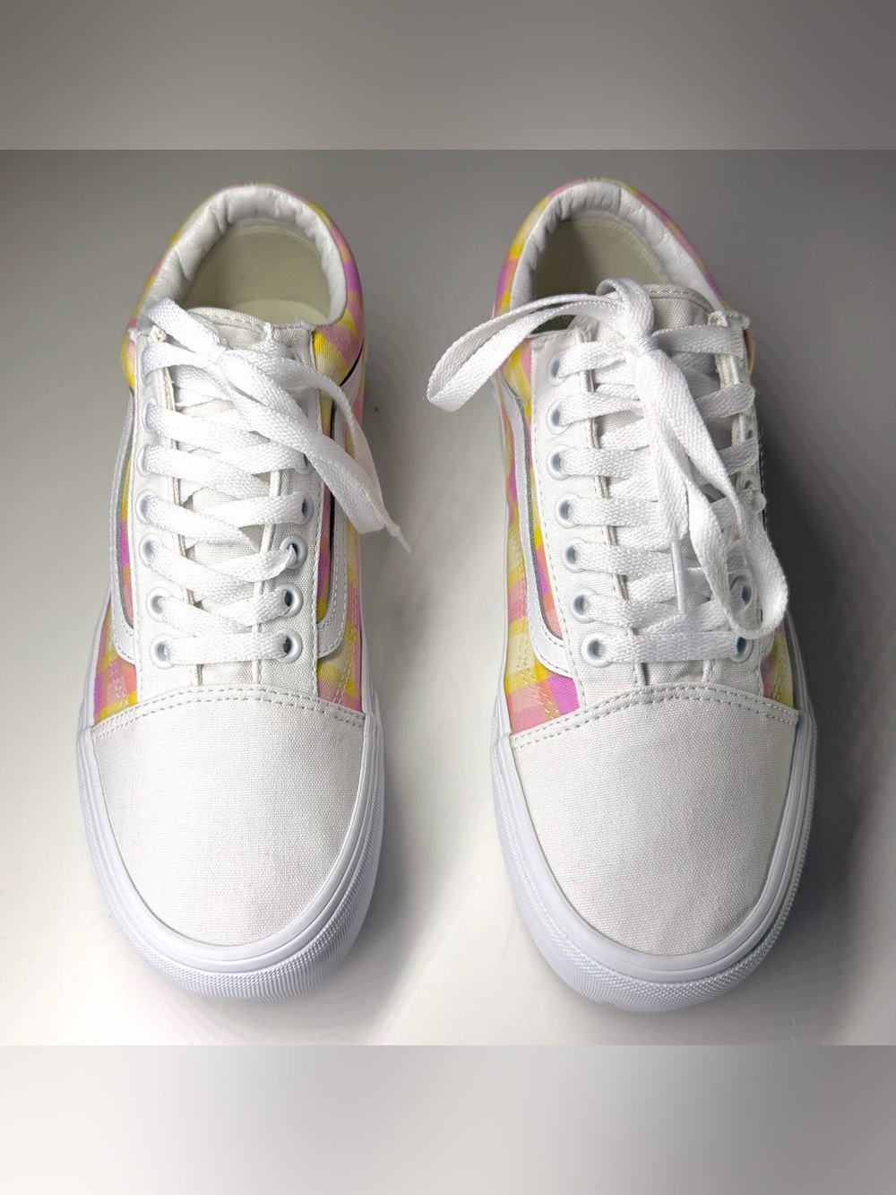 Vans Women’s Old Skool Stackform Pastel Pink Plaid Platform sneakers Size- 9.5 - Picture 2 of 9
